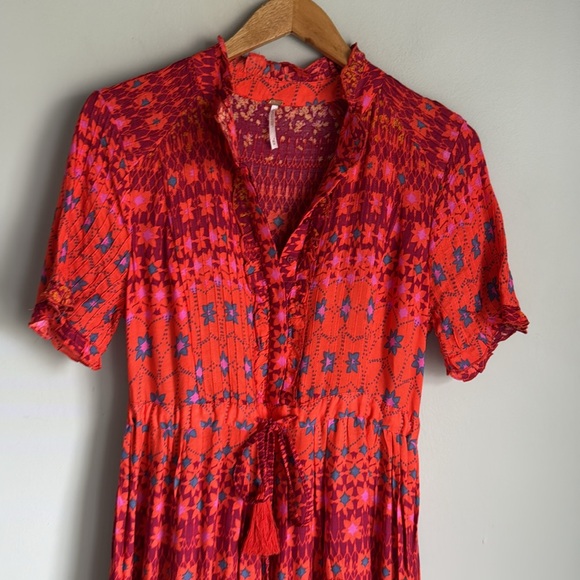 NEW FREE PEOPLE Rare Feeling Pleated Maxi Dress In Ruby Red - Picture 8 of 16